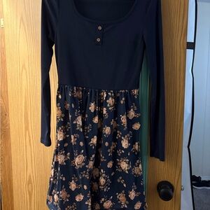 SHEIN Navy and Floral Midi Dress